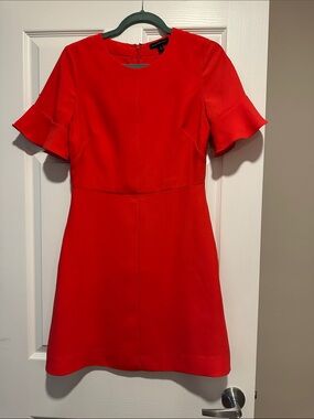 Women's Coral Ruffle Sleeve Shift Dress with pockets